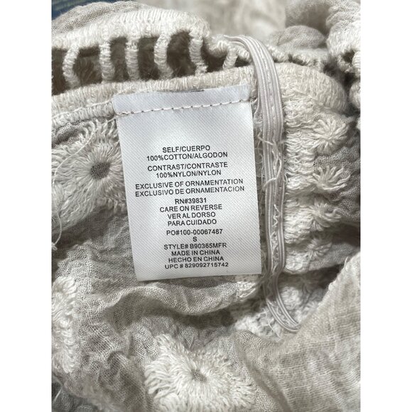 Democracy Mineral Wash Butterfly Sleeve Blouse Womens S Tan Sheer Embroidered - Picture 5 of 7